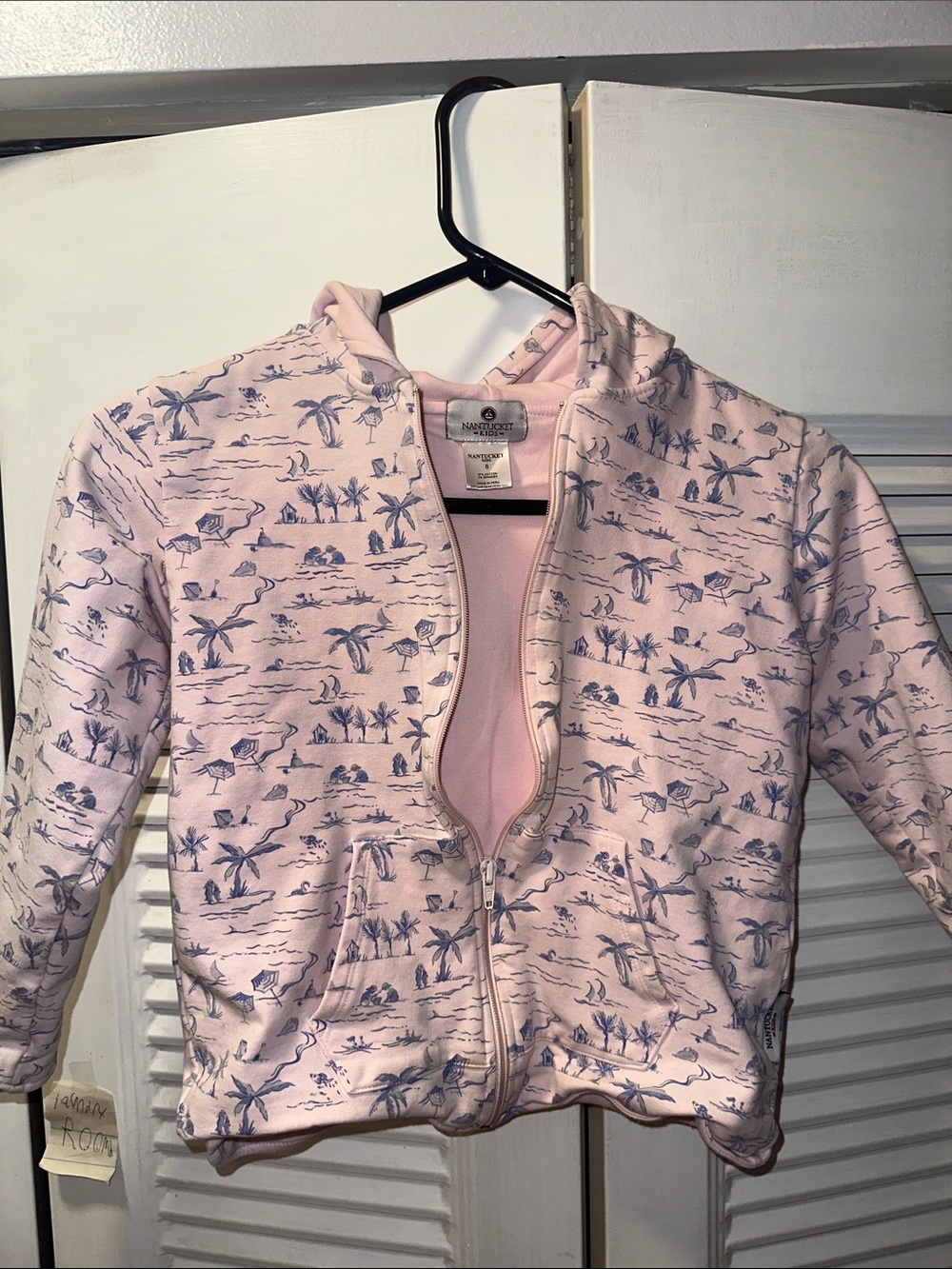 Nantucket Kids Light Pink Zip Hoodie with Blue Island Print